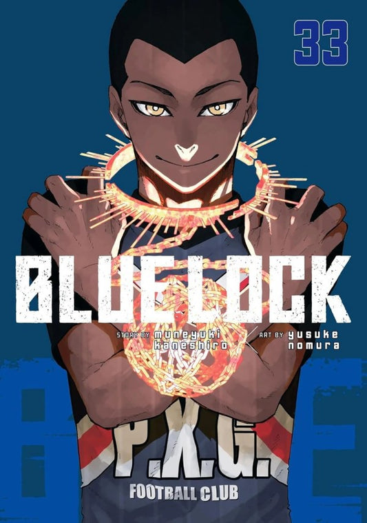 Cover of 'Blue Lock' manga volume 33 with a character holding a glowing object.