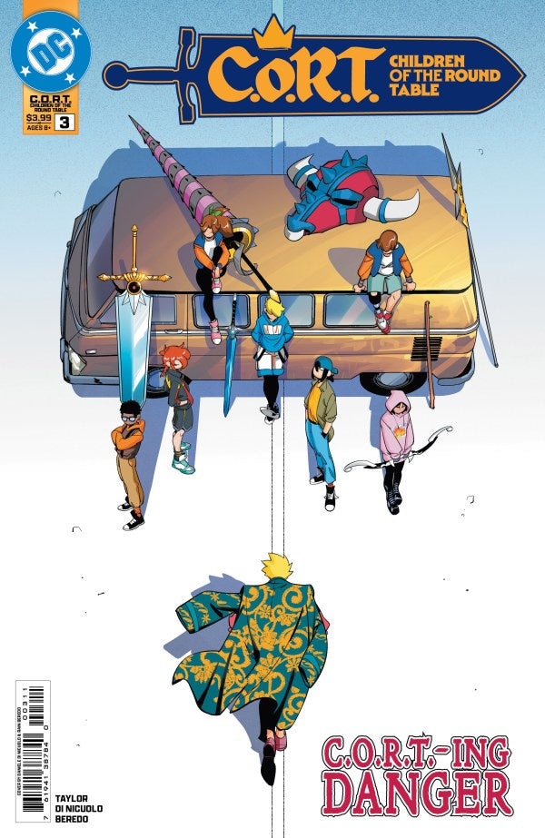 Comic book cover of 'C.O.R.T.: Children of the Round Table' with characters around a van.