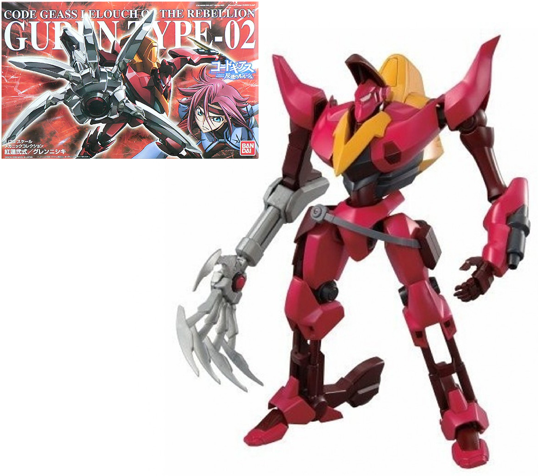 Red and brown robot figure with clawed arm, packaging in the background