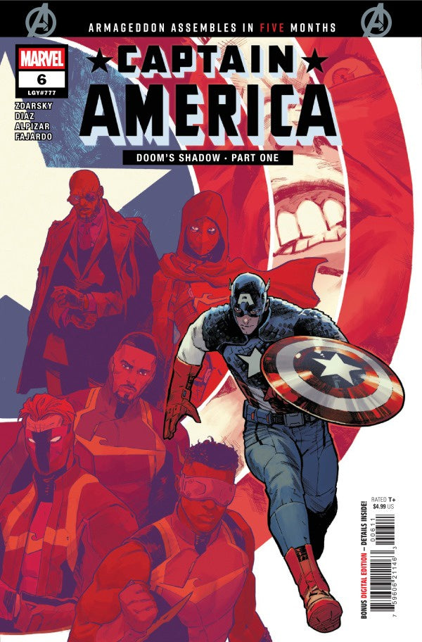Comic book cover featuring Captain America with other characters in the background
