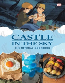 Book cover of 'Castle in the Sky' with two characters and food illustrations.
