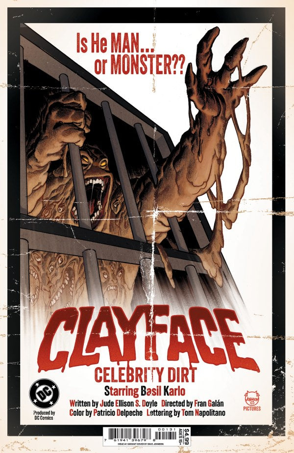 Comic book cover featuring a creature with text 'Is He MAN... or MONSTER??' and 'CLAYFACE'.