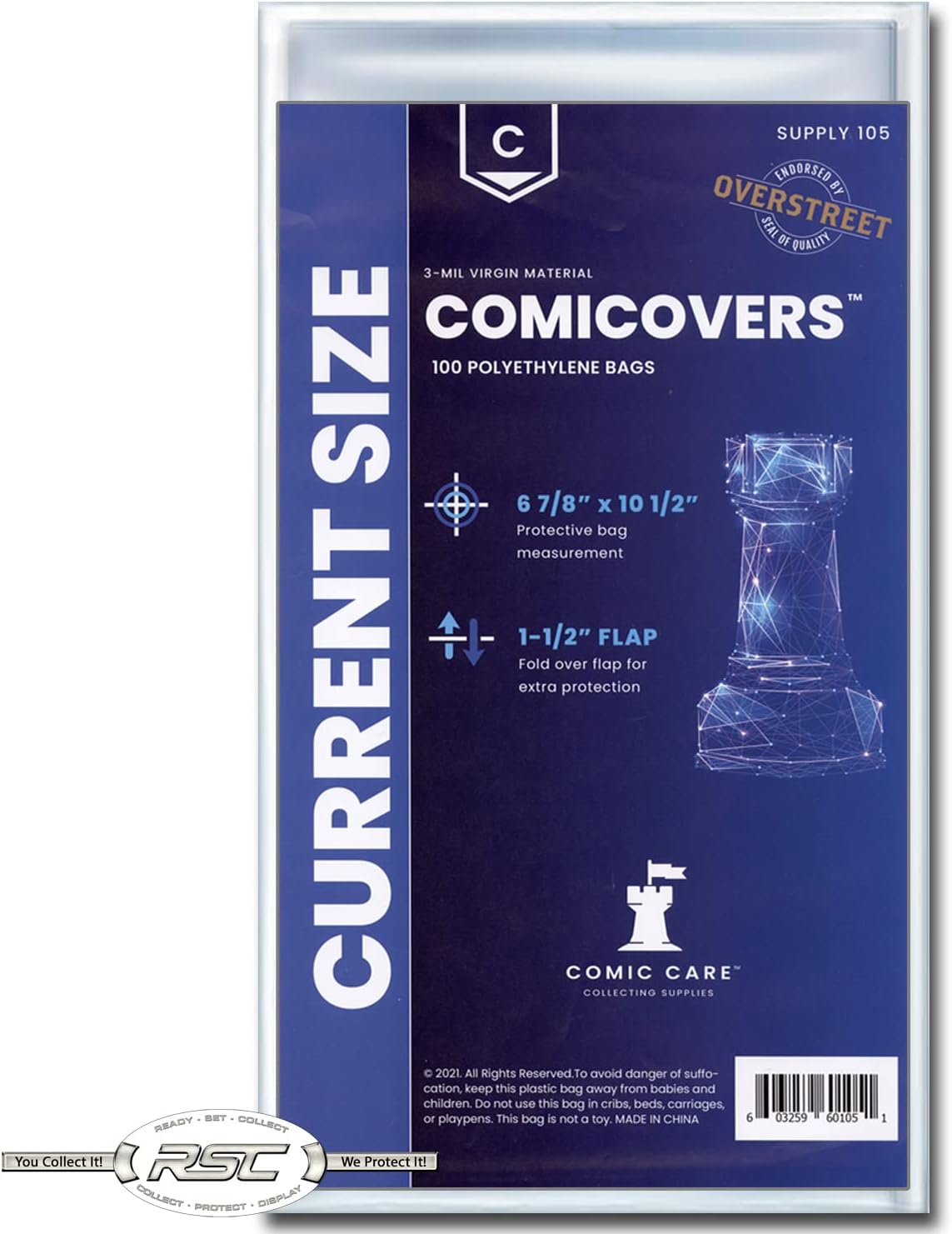 ComiCovers Current Polyethylene Comic Book Bags 6-7/8" x 10 1/2" Plus 1 1/2" Flap 