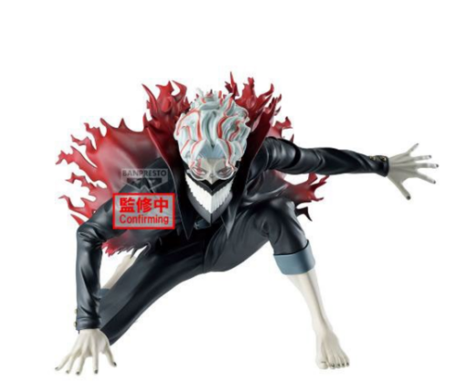 A collectible action figure of the character Kenma Kiba from Tokyo Ghoul, posed in a dynamic crouching stance. The figure features a white and red striped mask, a black suit, and a red blood-splatter effect behind him, set against a plain white background with a red 'Confirming' overlay banner.