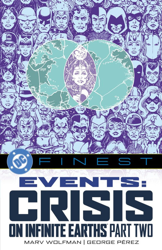 Comic book cover featuring a world map and superhero faces with DC Comics logo.