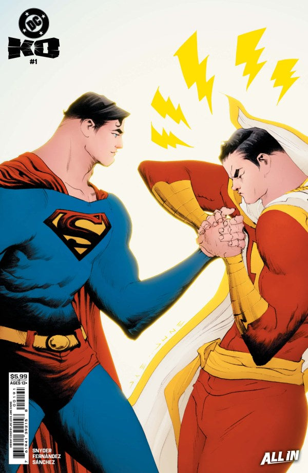 Comic book cover featuring two superheroes facing each other with a dynamic pose.