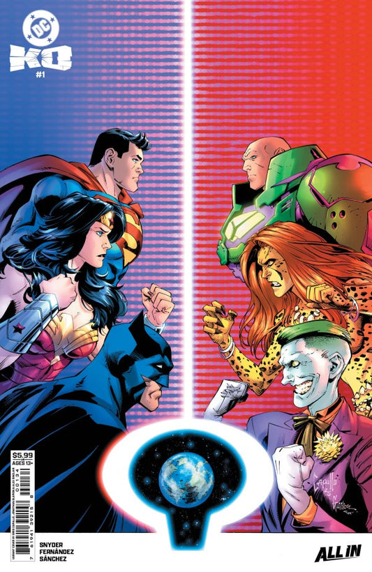 Comic book cover featuring superhero characters with a colorful background