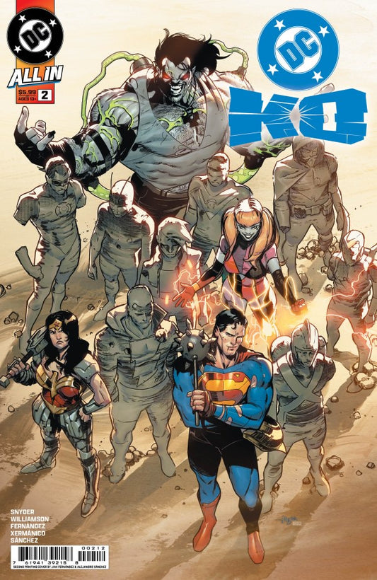 Comic book cover featuring superhero characters with a DC logo in the corner.