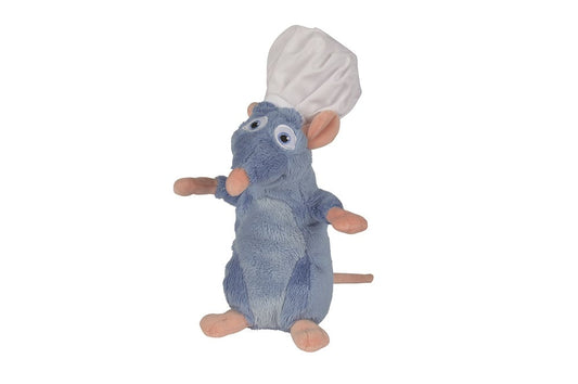 Plush toy mouse with a chef hat on a white background