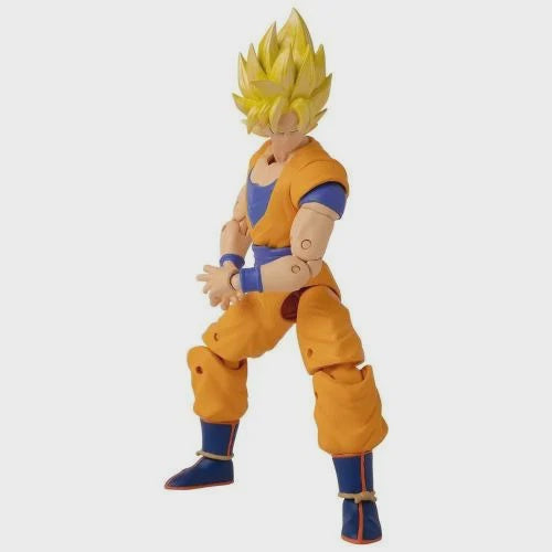 Action figure in orange and blue outfit on a white background