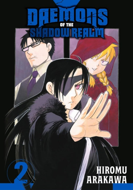 Book cover of 'Daemons of the Shadow Realm' by Hiromu Arakawa featuring three characters.