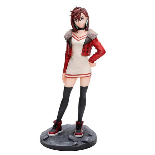 Figurine of an animated character in a red jacket and black boots on a white background