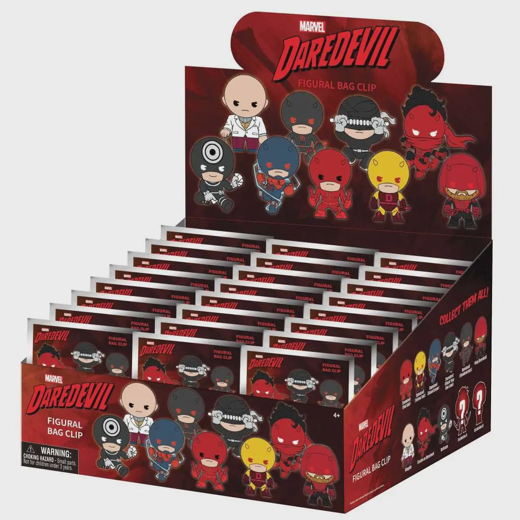Marvel Daredevil figurine bag clip display set on a white background