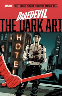 Comic book cover of 'Daredevil: The Dark Art' with a character holding a weapon against a cityscape background.