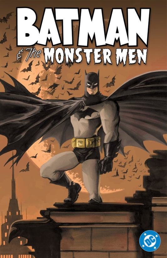 Batman and the Monster Men book cover with Batman in a dynamic pose against an orange background.