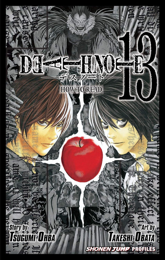 Manga book cover of 'Death Note' with two characters and an apple in the center.