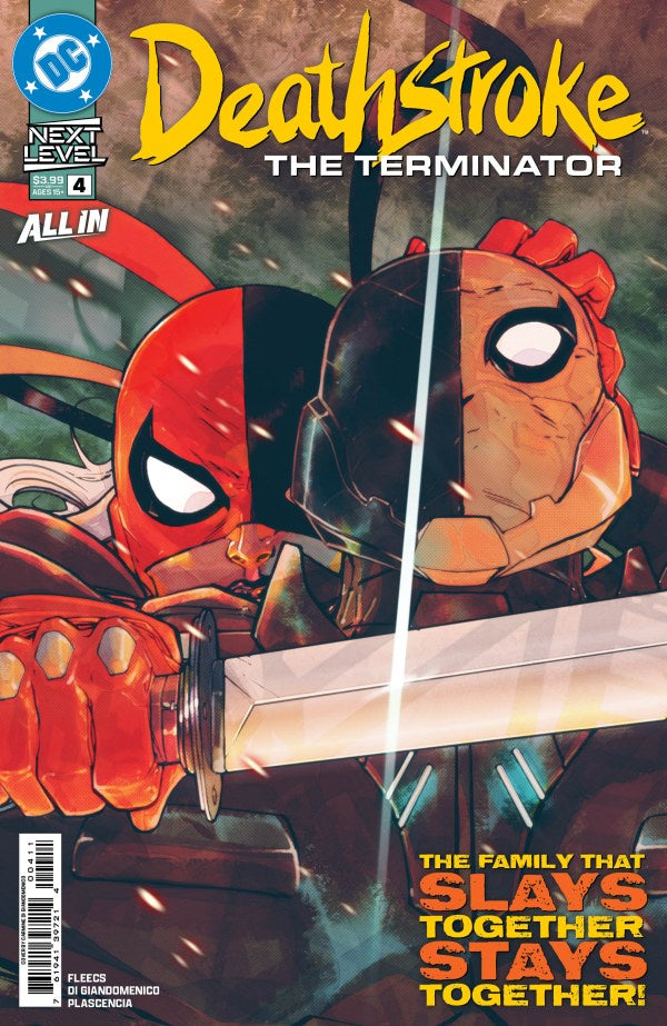 Comic book cover featuring two characters with a sword, titled 'Deathstroke The Terminator'.