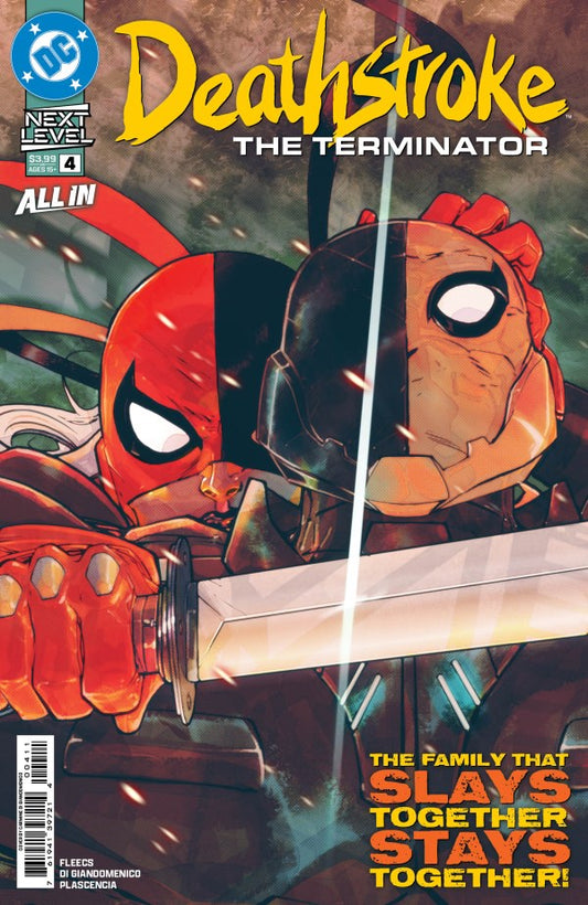 Comic book cover featuring two characters with a sword, titled 'Deathstroke The Terminator'.