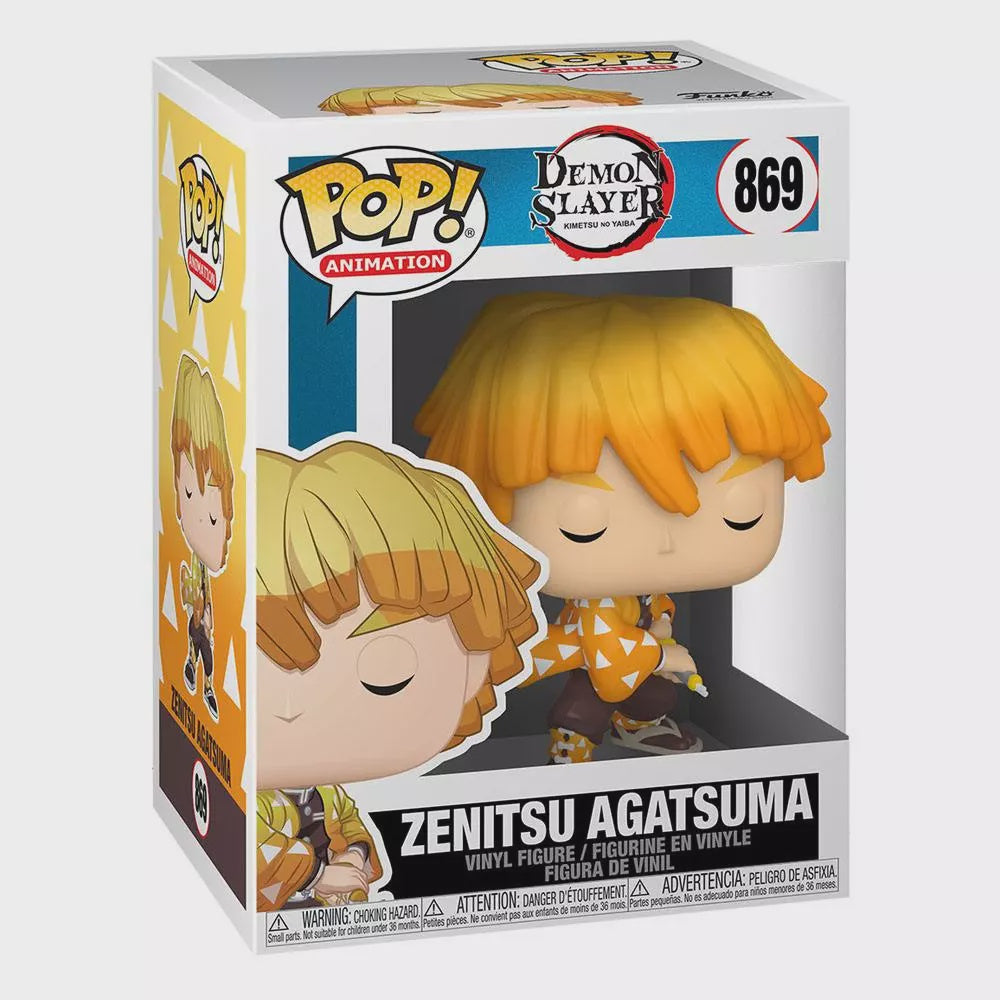 Funko Pop! vinyl figure packaging for Zenitsu Agatsuma from Demon Slayer on a white background