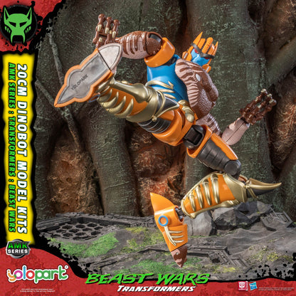 Transformers Beast Wars figure with detailed armor and pose on a rocky background