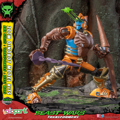 Transformers Beast Wars figure with detailed armor and weapons on a dark background