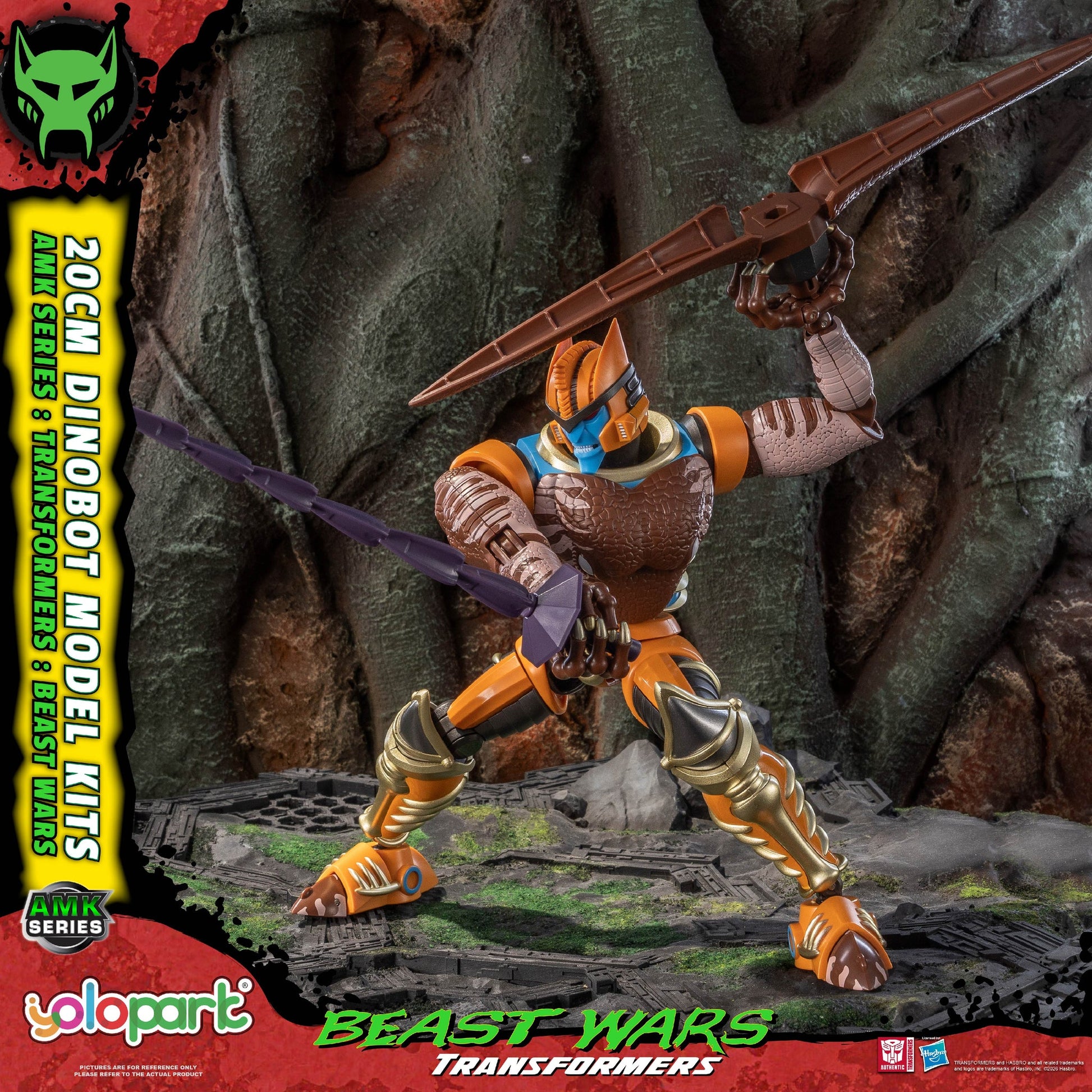 Transformers Beast Wars model kit with detailed design against a rocky background