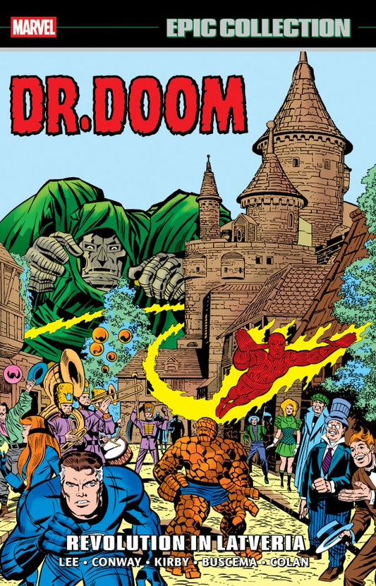 Comic book cover featuring Dr. Doom and other characters with a castle in the background.