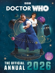 Doctor Who 2026 annual cover with characters and TARDIS