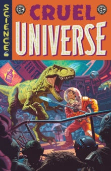 A man in a spacesuit stabbing a dinosaur with a spear as a colusseum crowd watches