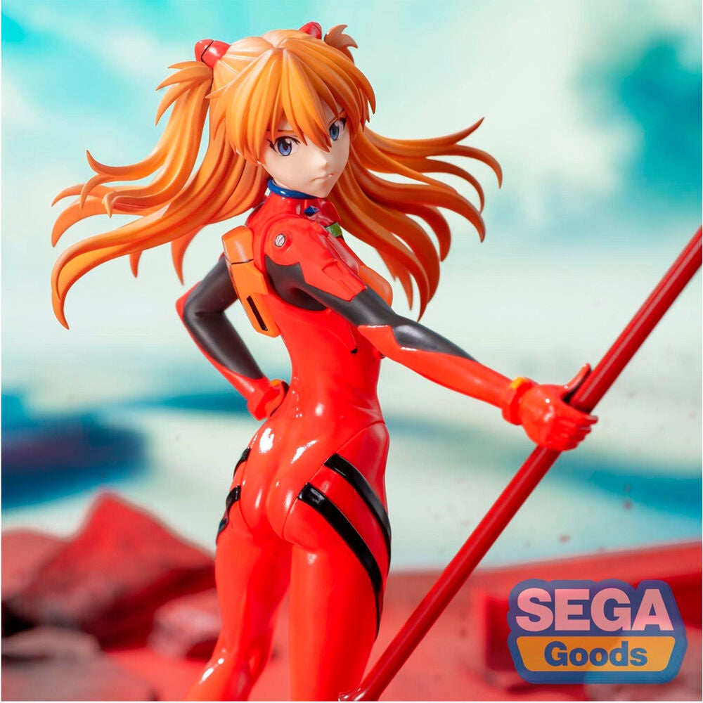 Figure in red and black outfit with orange hair, holding a red weapon, against a blurred background with 'Sega Goods' logo.
