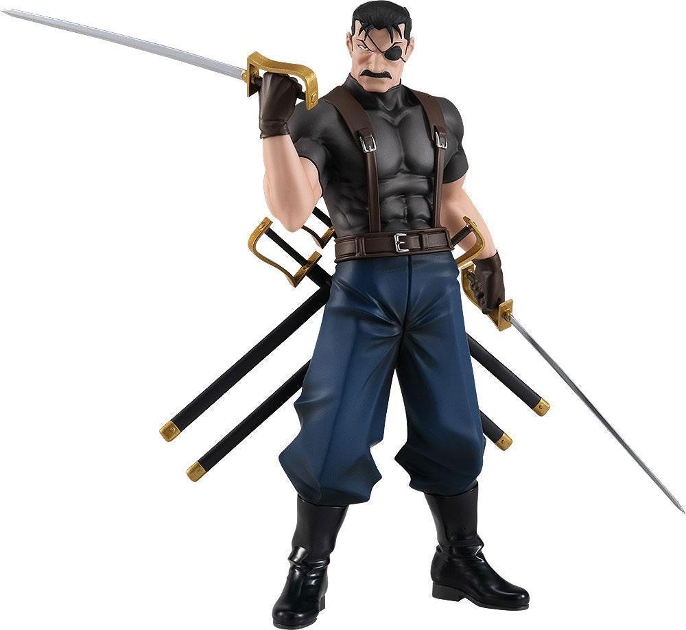 Action figure with a sword and multiple weapons on a white background