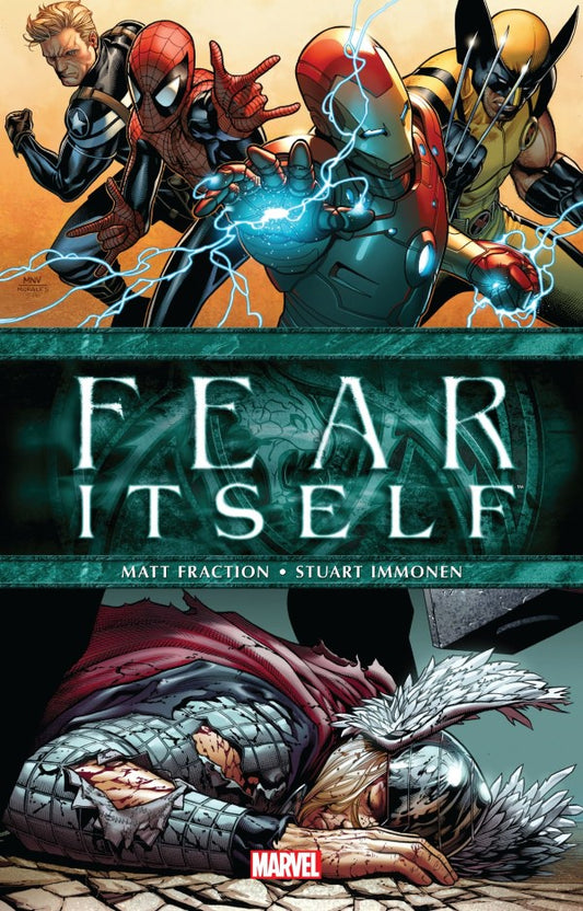 Comic book cover featuring superhero characters with 'Fear Itself' title