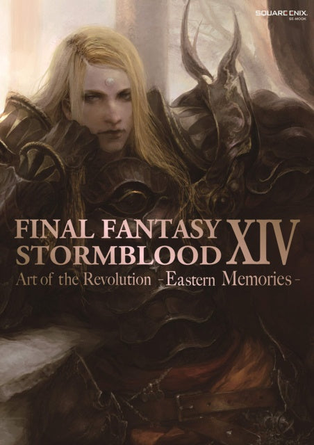 Cover of 'Final Fantasy XIV: Stormblood' art book with a character in fantasy armor.