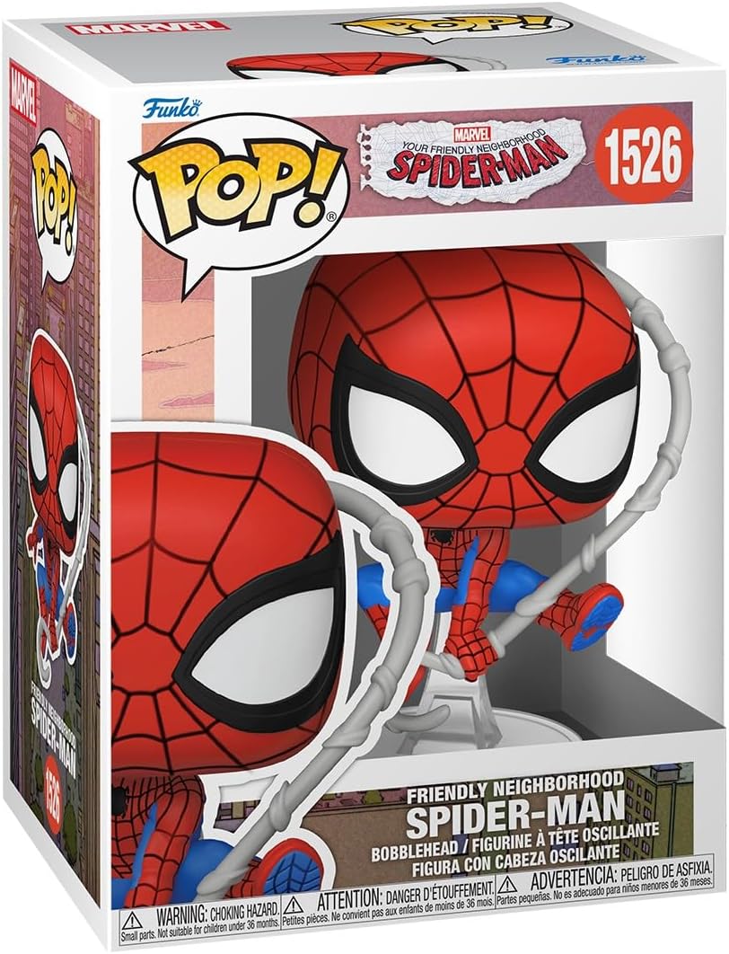 Funko Pop! Spider-Man figure packaging with visible branding and product details.