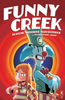 Book cover of 'Funny Creek' with two animated characters on a red background