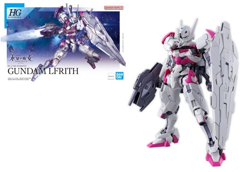 Product image for a 1/144 scale model kit of the Gundam LFRITH from the anime Mobile Suit Gundam: The Witch From Mercury. The image shows the model kit assembly with an emphasis on the gray and pink armor details.