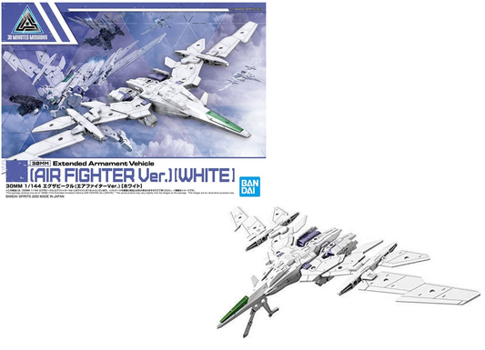 Model kit of an air fighter vehicle with extended armament on a white background