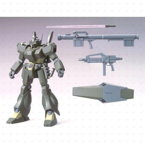 A gray and olive-green robot action figure shown with three accessory weapons and a separate panel piece on a pale studio background.
