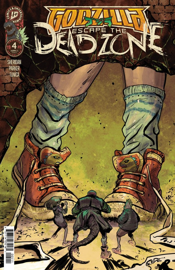 Comic book cover featuring a person's legs in boots with 'Godzilla: Escape the Dead Zone' text.