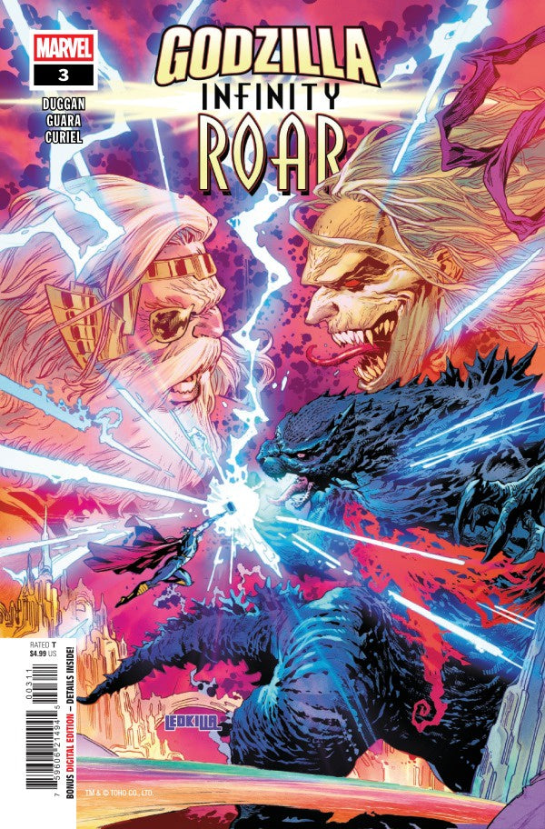Comic book cover featuring Godzilla and a samurai warrior with vibrant colors and dynamic poses.