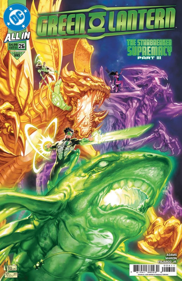Comic book cover featuring Green Lantern with a colorful background