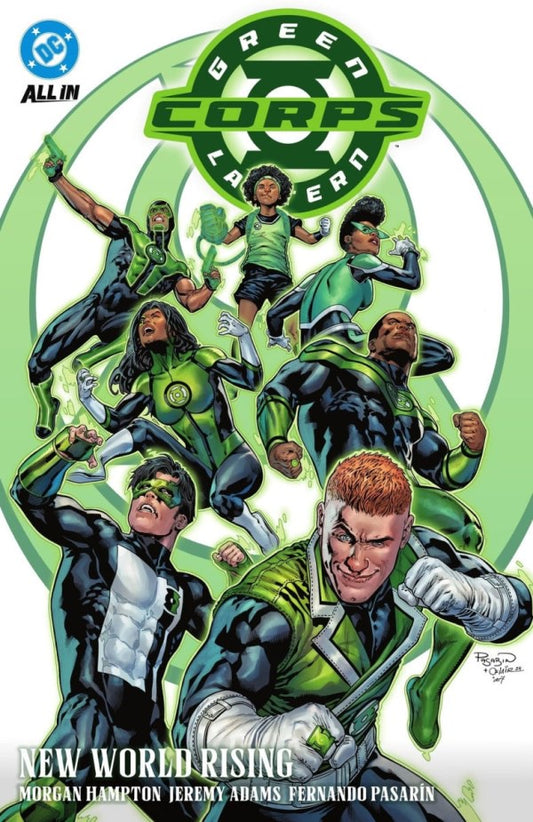 Comic book cover featuring Green Lantern Corps with a green logo and characters in action poses.