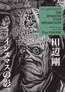 Book cover of 'The Shadow Over Innsmouth' with a creature's face and H.P. Lovecraft text.