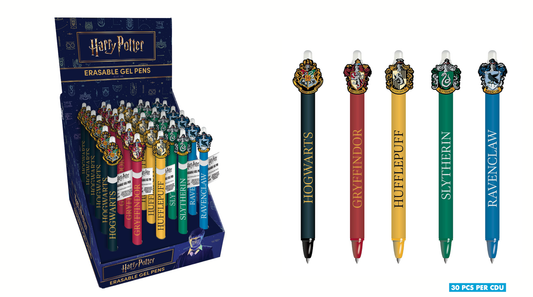 Set of Harry Potter-themed erasable gel pens with packaging