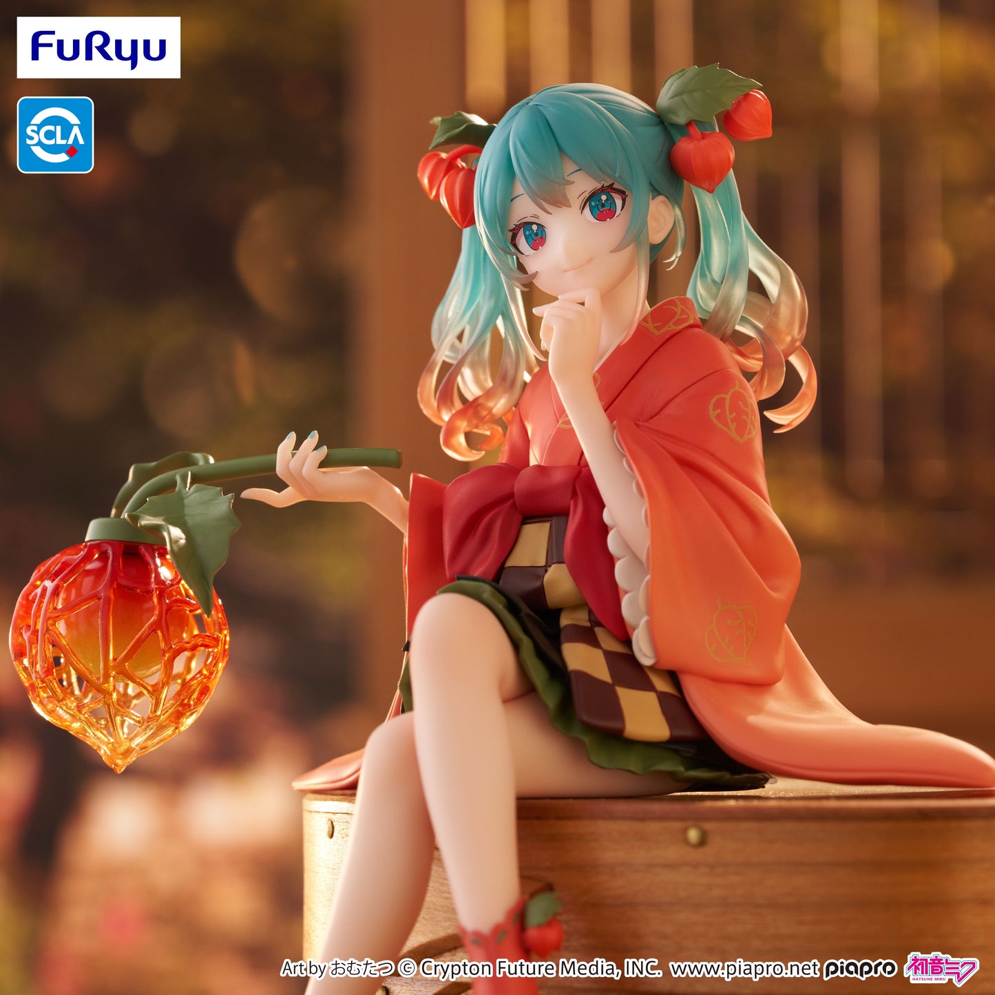 Anime character figurine with turquoise hair and red outfit holding a lantern, with 'Fur Ryu' branding.