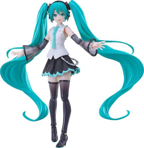 Anime character figurine with long turquoise hair on a white background