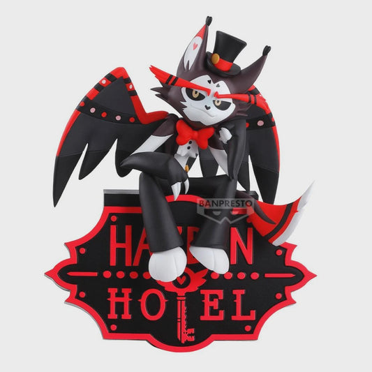 Animated character figurine with a hat and bow tie on a 'Haban Hotel' sign