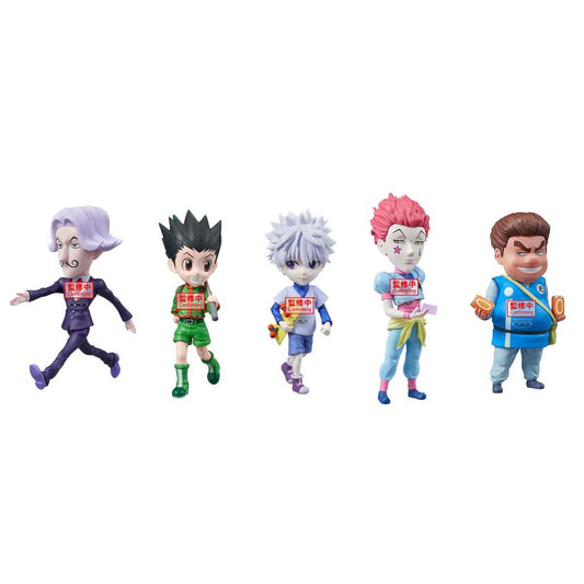 Five colorful figurines of animated characters on a white background