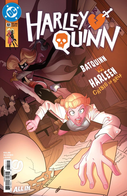 Comic book cover featuring Harley Quinn with a dynamic pose and text indicating a story arc.