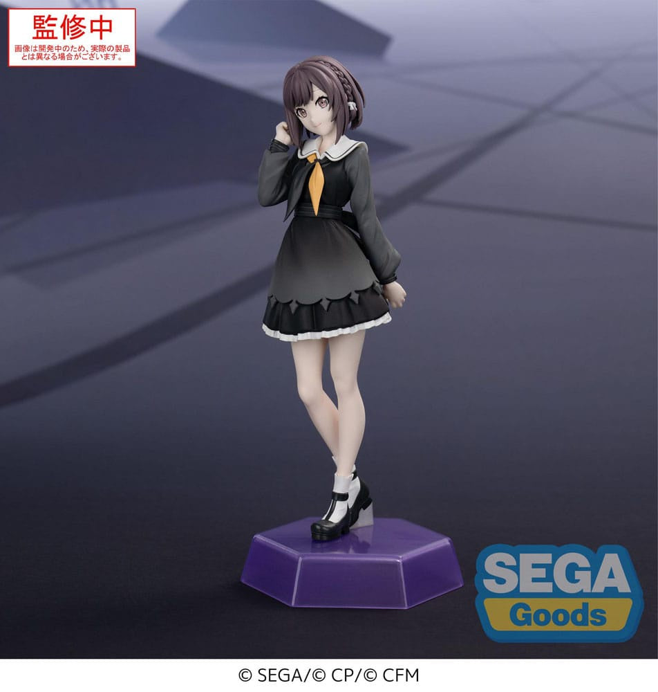 Figure of a character in a school uniform on a dark background with SEGA Goods logo.